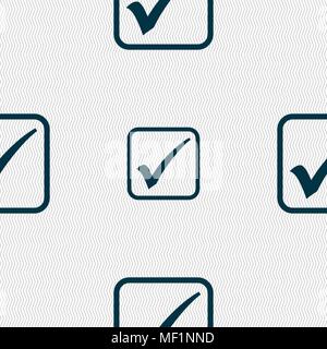 A check mark icon sign. Seamless pattern with geometric texture. Vector illustration Stock Vector