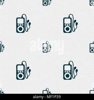 MP3 player, headphones, music icon sign. Seamless pattern with geometric texture. Vector illustration Stock Vector