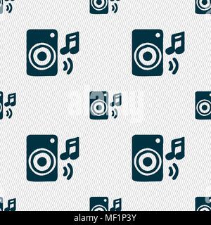 music column, disco, music, melody, speaker icon sign. Seamless pattern with geometric texture. Vector illustration Stock Vector