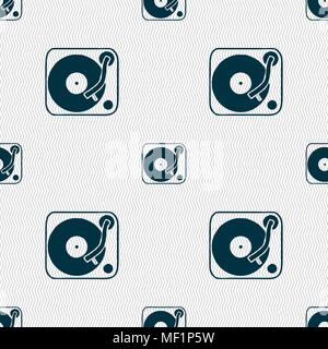 Gramophone, vinyl icon sign. Seamless pattern with geometric texture. Vector illustration Stock Vector
