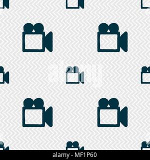camcorder icon sign. Seamless pattern with geometric texture. Vector illustration Stock Vector