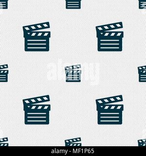 Cinema Clapper  icon sign. Seamless pattern with geometric texture. Vector illustration Stock Vector