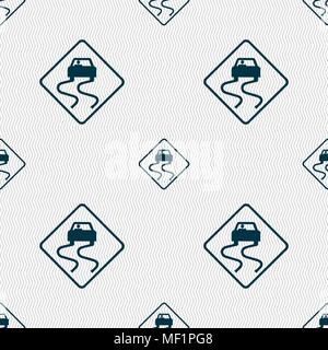 Road slippery icon sign. Seamless pattern with geometric texture. Vector illustration Stock Vector