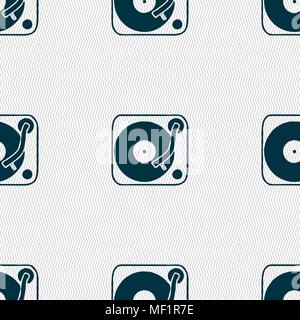 Gramophone, vinyl icon sign. Seamless pattern with geometric texture. Vector illustration Stock Vector