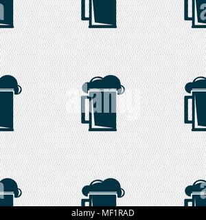 glass of beer icon sign. Seamless pattern with geometric texture. Vector illustration Stock Vector
