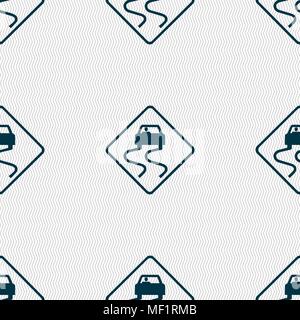 Road slippery icon sign. Seamless pattern with geometric texture. Vector illustration Stock Vector