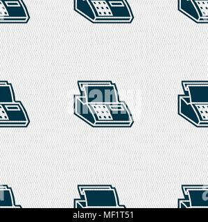 Cash register machine icon sign. Seamless pattern with geometric texture. Vector illustration Stock Vector