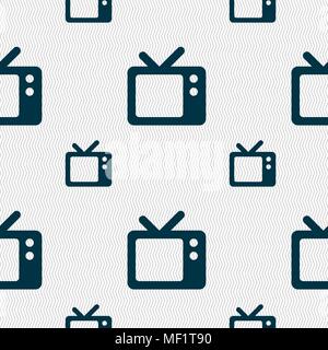 Retro TV icon sign. Seamless pattern with geometric texture. Vector illustration Stock Vector