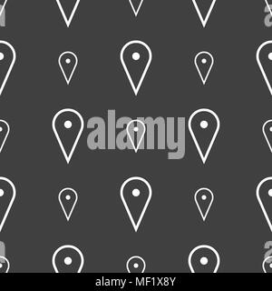 map poiner icon sign. Seamless pattern on a gray background. Vector illustration Stock Vector