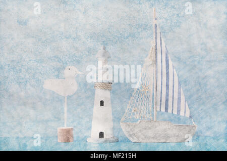Abstract background of boat and lighthouse. Colorful Pencil sketch painting style Stock Photo