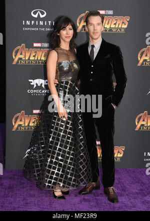 Los Angeles, California, USA. 23rd April, 2018. (L-R) Actress Sophie Hunter and actor Benedict Cumberbatch attend the World Premiere of Disney and Marvels 'Avengers: Infinity War' on April 23, 2018 in Los Angeles, California. Photo by Barry King/Alamy Live News Stock Photo