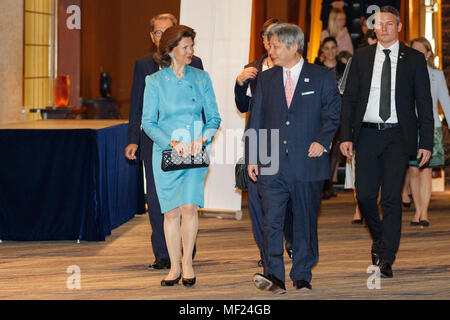 Queen Silvia of Sweden attends the Dementia Forum X on April 24, 2018, Tokyo, Japan. King Carl XVI Gustaf and Queen Silvia are in Japan from April 22 to 25 to celebrate the 150 years of Diplomatic relations between Sweden and Japan. Credit: Rodrigo Reyes Marin/AFLO/Alamy Live News Stock Photo