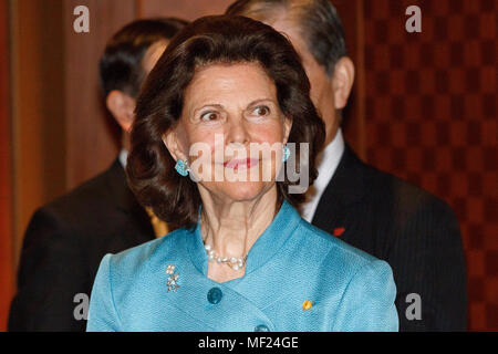 Queen Silvia of Sweden attends the Dementia Forum X on April 24, 2018, Tokyo, Japan. King Carl XVI Gustaf and Queen Silvia are in Japan from April 22 to 25 to celebrate the 150 years of Diplomatic relations between Sweden and Japan. Credit: Rodrigo Reyes Marin/AFLO/Alamy Live News Stock Photo
