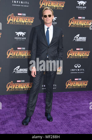 Los Angeles, California, USA. 23rd April, 2018. Actor Paul Bettany attends the World Premiere of Disney and Marvels 'Avengers: Infinity War' on April 23, 2018 in Los Angeles, California. Photo by Barry King/Alamy Live News Stock Photo