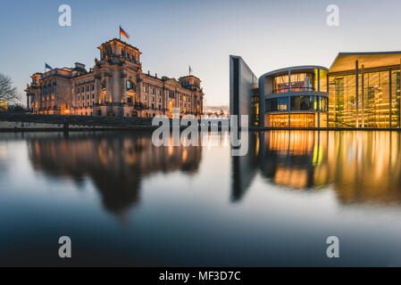 Germany, Berlin, view to Reichstag and Paul Loebe House at sunset Stock Photo