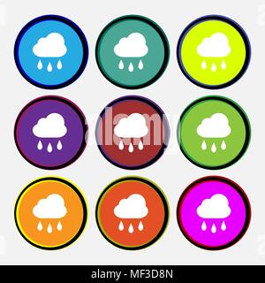 Weather Rain  icon sign. Nine multi-colored round buttons. Vector illustration Stock Vector
