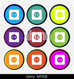 Electric plug, Power energy  icon sign. Nine multi-colored round buttons. Vector illustration Stock Vector