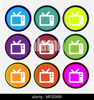 Retro TV  icon sign. Nine multi-colored round buttons. Vector illustration Stock Vector