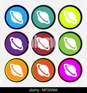 Jupiter planet  icon sign. Nine multi-colored round buttons. Vector illustration Stock Vector