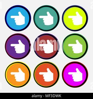 pointing hand  icon sign. Nine multi-colored round buttons. Vector illustration Stock Vector