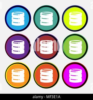 hard drive date base icon sign. Nine multi colored round buttons. Vector illustration Stock Vector
