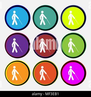 blind icon sign. Nine multi colored round buttons. Vector illustration Stock Vector