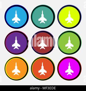 fighter icon sign. Nine multi colored round buttons. Vector illustration Stock Vector