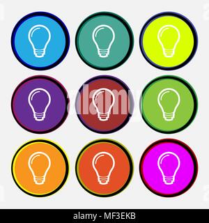 Light bulb icon sign. Nine multi colored round buttons. Vector illustration Stock Vector