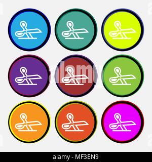 scissors icon sign. Nine multi colored round buttons. Vector illustration Stock Vector