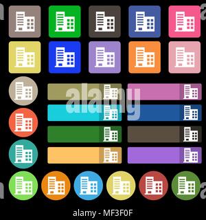 high-rise commercial buildings and residential apartments  icon sign. Set from twenty seven multicolored flat buttons. Vector illustration Stock Vector