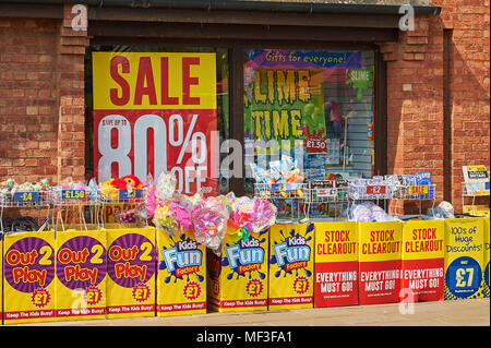 Retail premises The Works with discount sale signs in the window Stock Photo