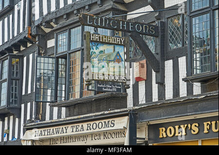 Stratford upon Avon timber building frontages with the Hathaway Tea Rooms, the oldest tea rooms in the town Stock Photo