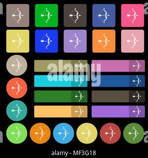 bow and arrow icon sign. Set from twenty seven multicolored flat buttons. Vector illustration Stock Vector