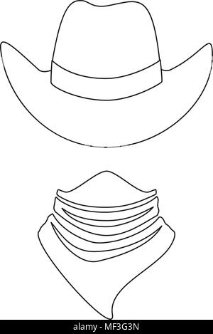 Line art black and white cowboy avatar set Stock Vector