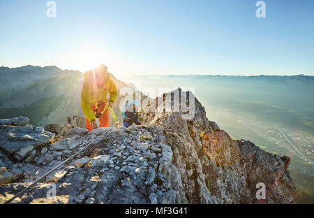 Austria, Tyrol, Innsbruck, mountaineer at Nordkette via ferrata Stock Photo