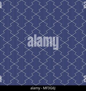 Traditional Japanese Embroidery. Sashiko motif - pine bark (Matsukawa-Bishi). Abstract backdrop. Needlework texture. Seamless vector pattern.  For dec Stock Vector