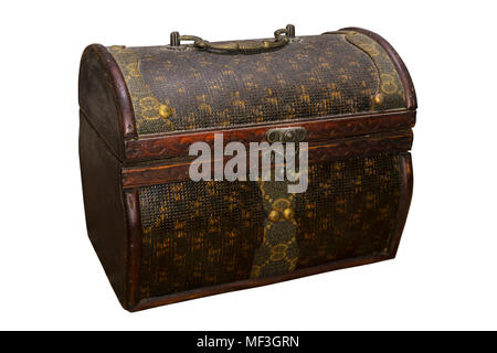 antique dusty decorative curly chest (casket) isolated on white background Stock Photo