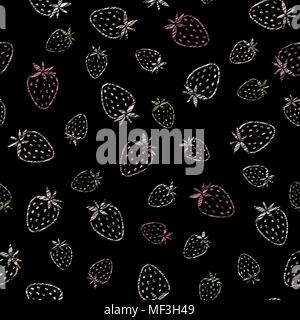 Abstract strawberry texture, endless berry background. Endless fruit ornament. Seamless pattern with scratched Strawberries, summer harvest background Stock Vector