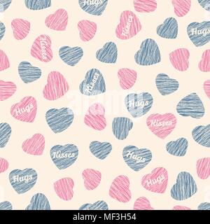 Seamless pattern with hearts, Valentine Day background. Abstract pink heart texture, endless Valentine Day background. Repeating ornament. Pastel colo Stock Vector