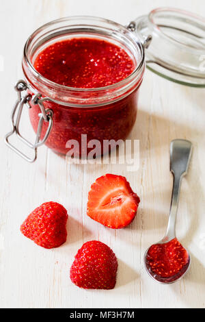 Homemade strawberry jam with chia seeds Stock Photo