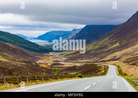 United Kingdom, Scotland, Highland, Glen Docherty Valley, A832 road, Loch Maree Stock Photo