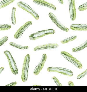 Green zucchini. Scratched seamless pattern. Bountiful harvest texture. Garden background. Organic vegan food. Summer vegetables. Healthy lifestyle. Stock Vector