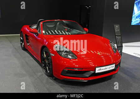 CROATIA ZAGREB, 13 APRIL 2018: Porshe Boxster GTS at Zagreb auto show, Croatia Stock Photo