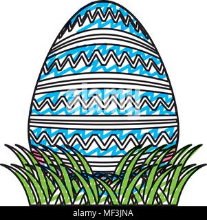 doodle egg easter event with waves lineal decoration vector illustration Stock Vector