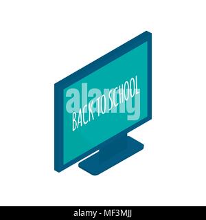 Isometric computer icon. 3d school supplies with student's monitor. Vector Back to school background with stationery. Office accessories. Stock Vector