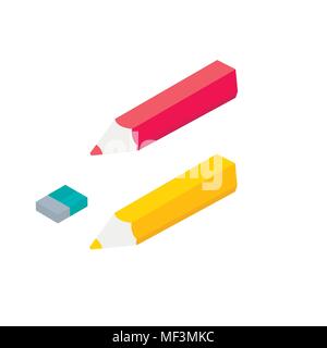 Isometric 3d school supplies set with  pen, eraser. Vector Back to school background with stationery. Office accessories. Stock Vector