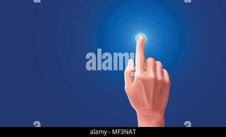 The beautiful hand presses the index finger on the touchscreen. Button on the touchscreen is highlighted when tapped with your finger, Blank VECTOR Stock Vector