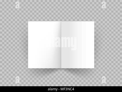 Open white book or paper booklet leaflet brochure of two paper sheets with shadow on transparent background. Corporate advertising design. Presentatio Stock Vector