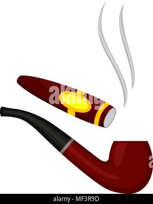 Colorful cartoon tobacco pipe cigar set Stock Vector
