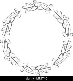 Round frame with leaves and berries outline Stock Vector